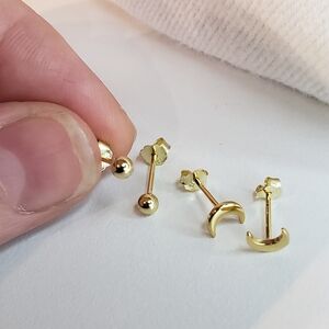 Gold Moon and Ball Stud Earrings Set
